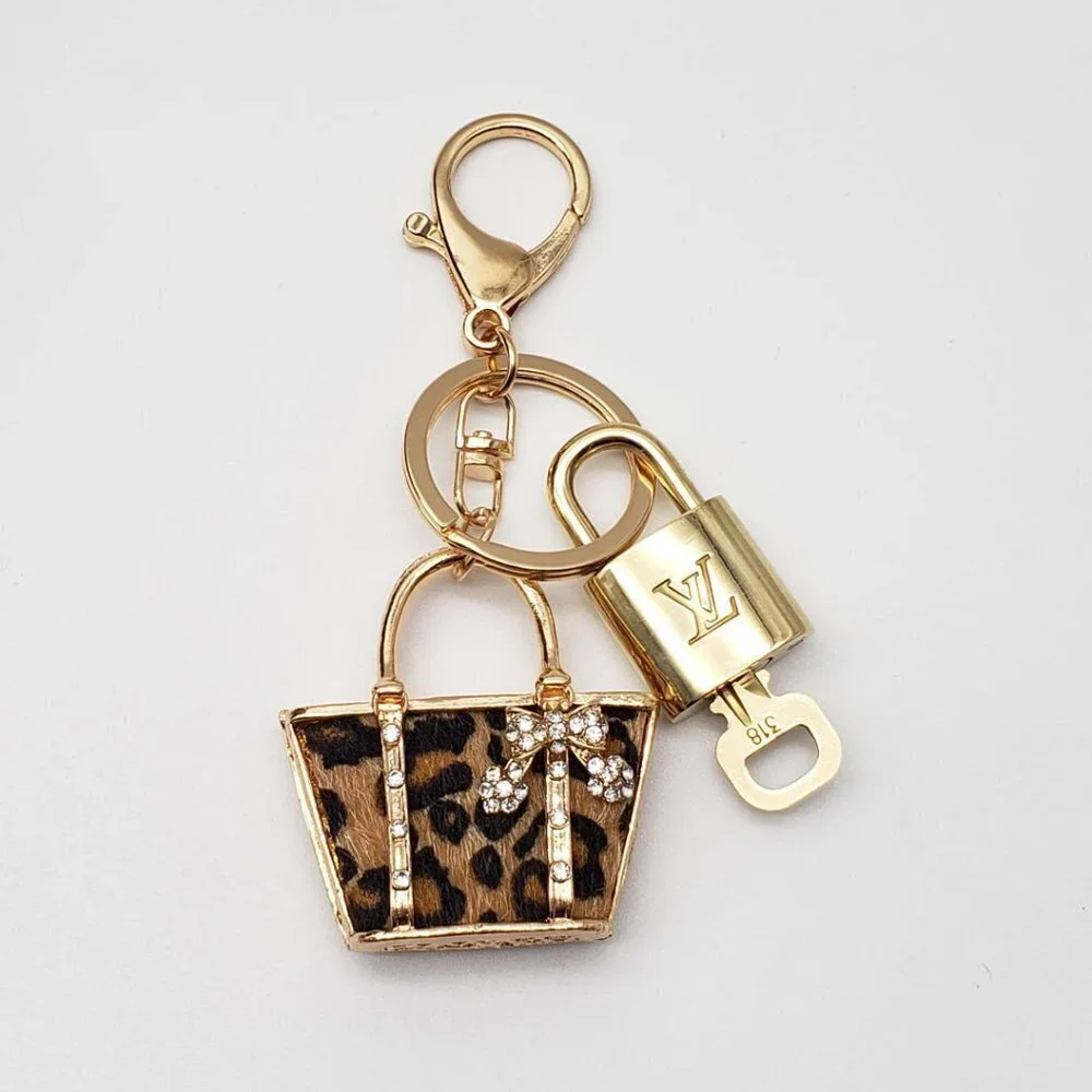 LV Gold Padlock 🔑 Authentic Louis Vuitton Charm + Unbranded Leopard Keychain